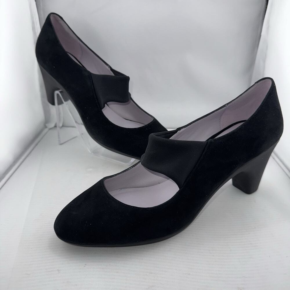 Johnston & Murphy Denise Mary Jane Black Suede Heels Size 10 Medium Comfort Work